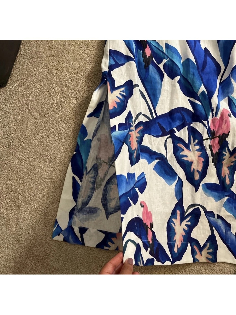 Women's Farm Rio Dress S Linen Anthropologie New Blue White Midi Floral Tropical - Picture 5 of 7